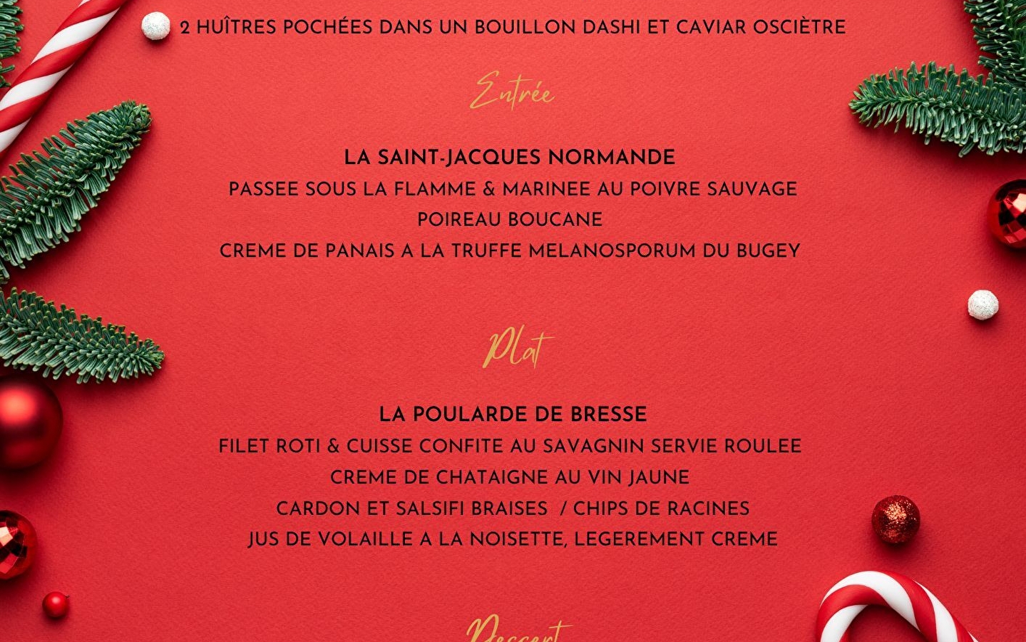 Vente à emporter Menu de Noël